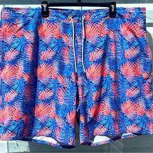 Men Westport Lifestyle‎ Blue orange Palm Tree  Shorts Elastic Waist 3XB Hawaiian